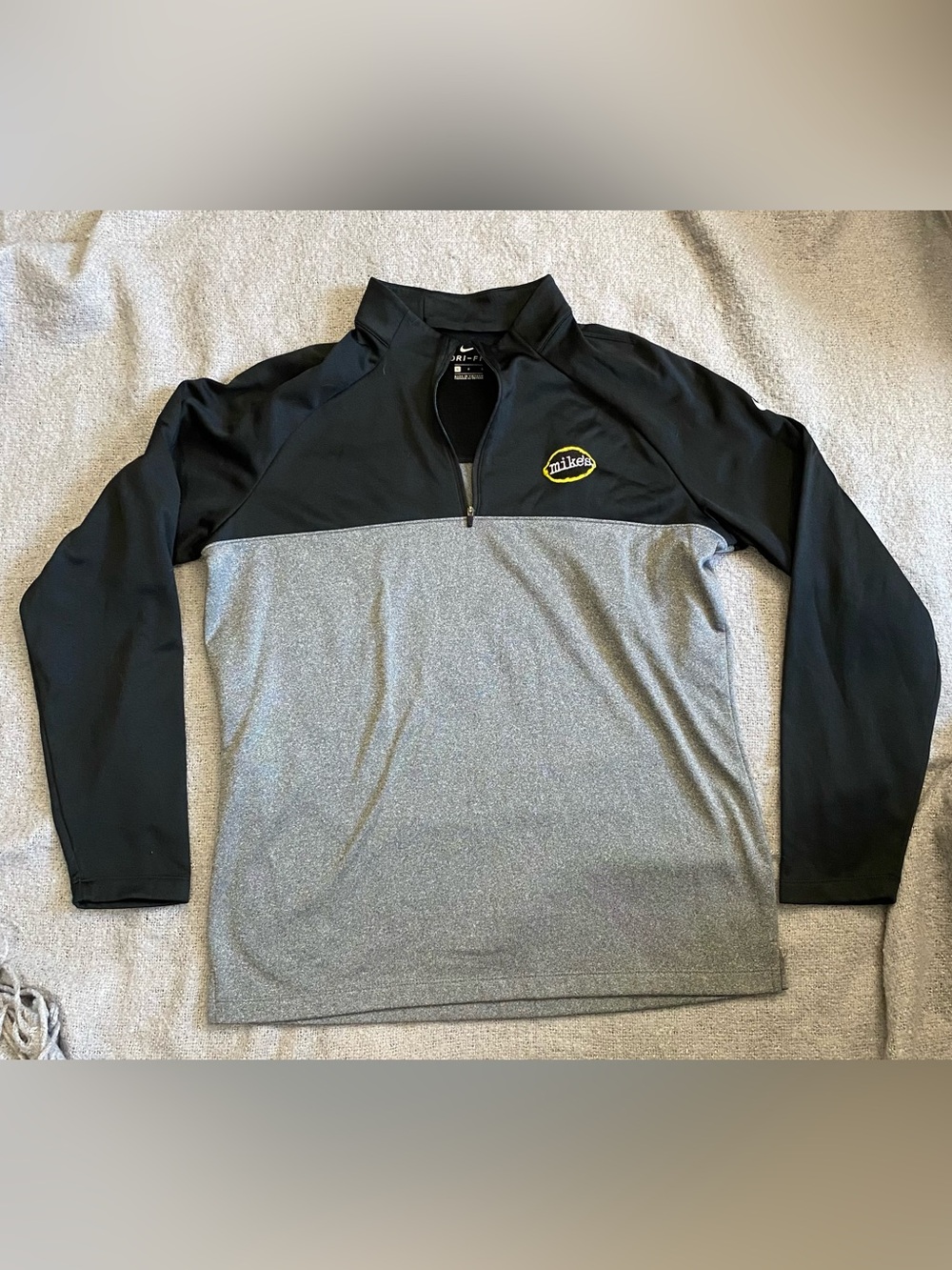 Nike Men’s Black and Gray Quarter-Zip Performance Top with Yellow Logo